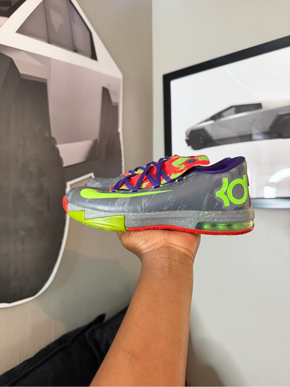 Nike KD Low Top Shoe - Gray with Neon Green, Purple & Red Accents